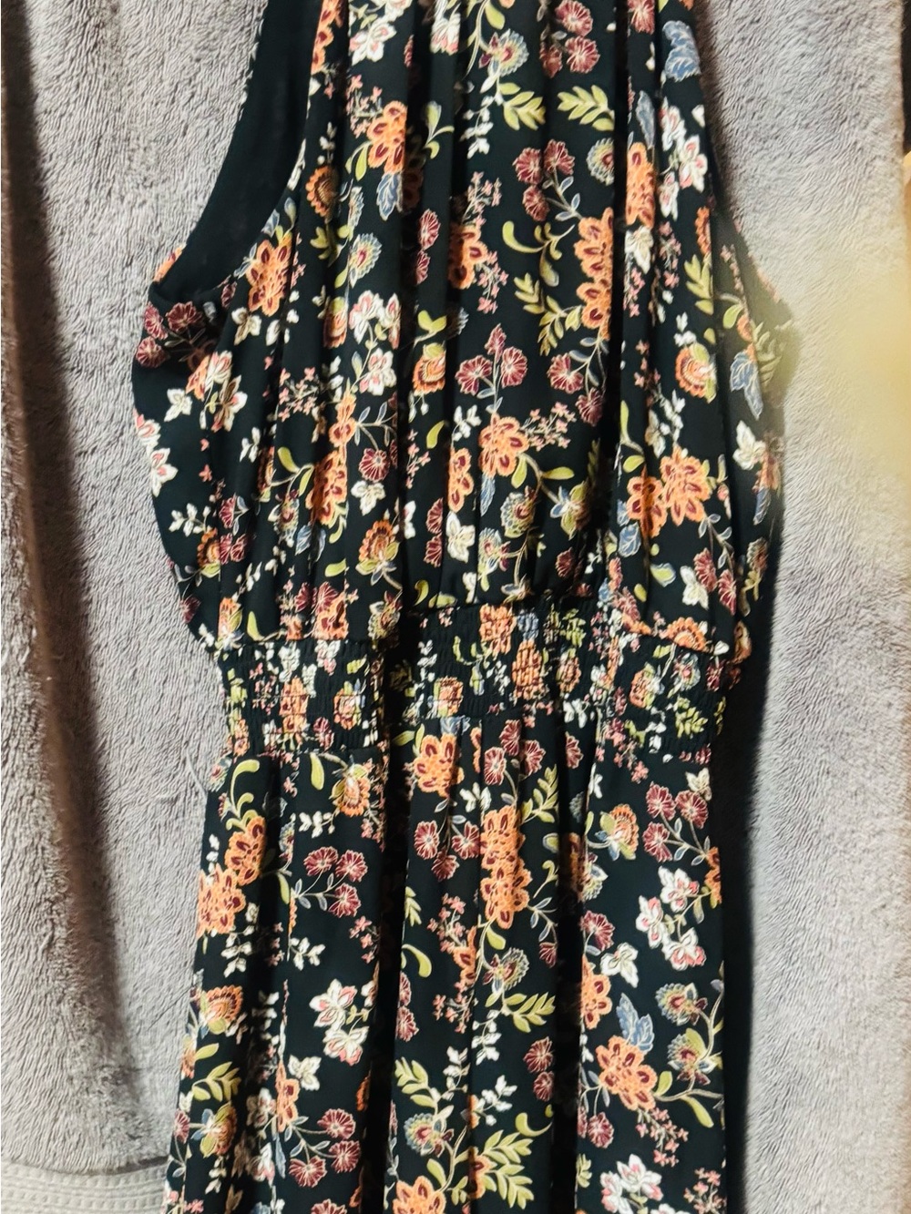 Vince Camuto Black Floral Halter Wide-Leg Jumpsuit with Golden Orange Blooms - Picture 3 of 6